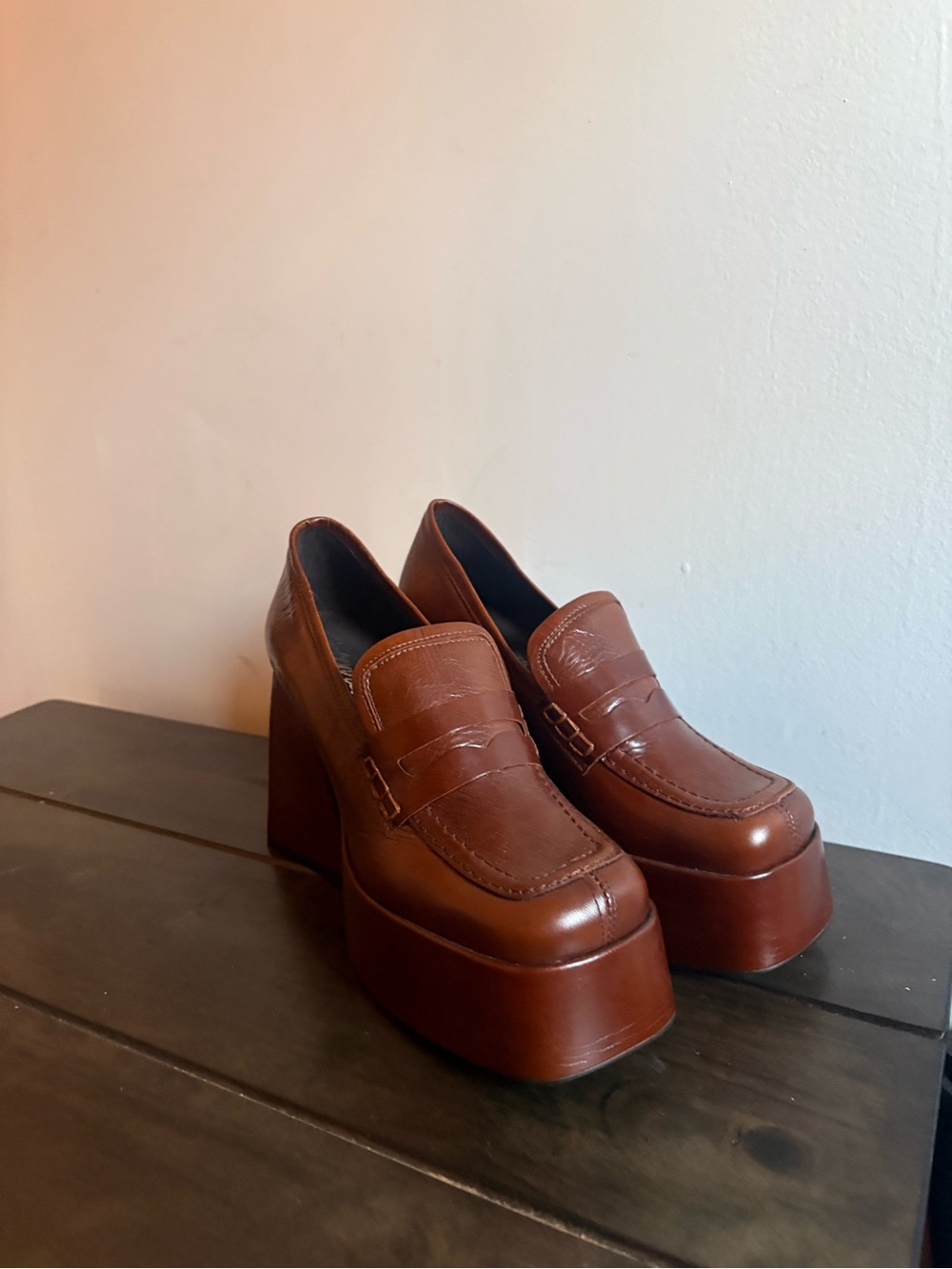 L'INTERVALLE Chestnut Brown Leather Platform Loafers - Picture 4 of 9